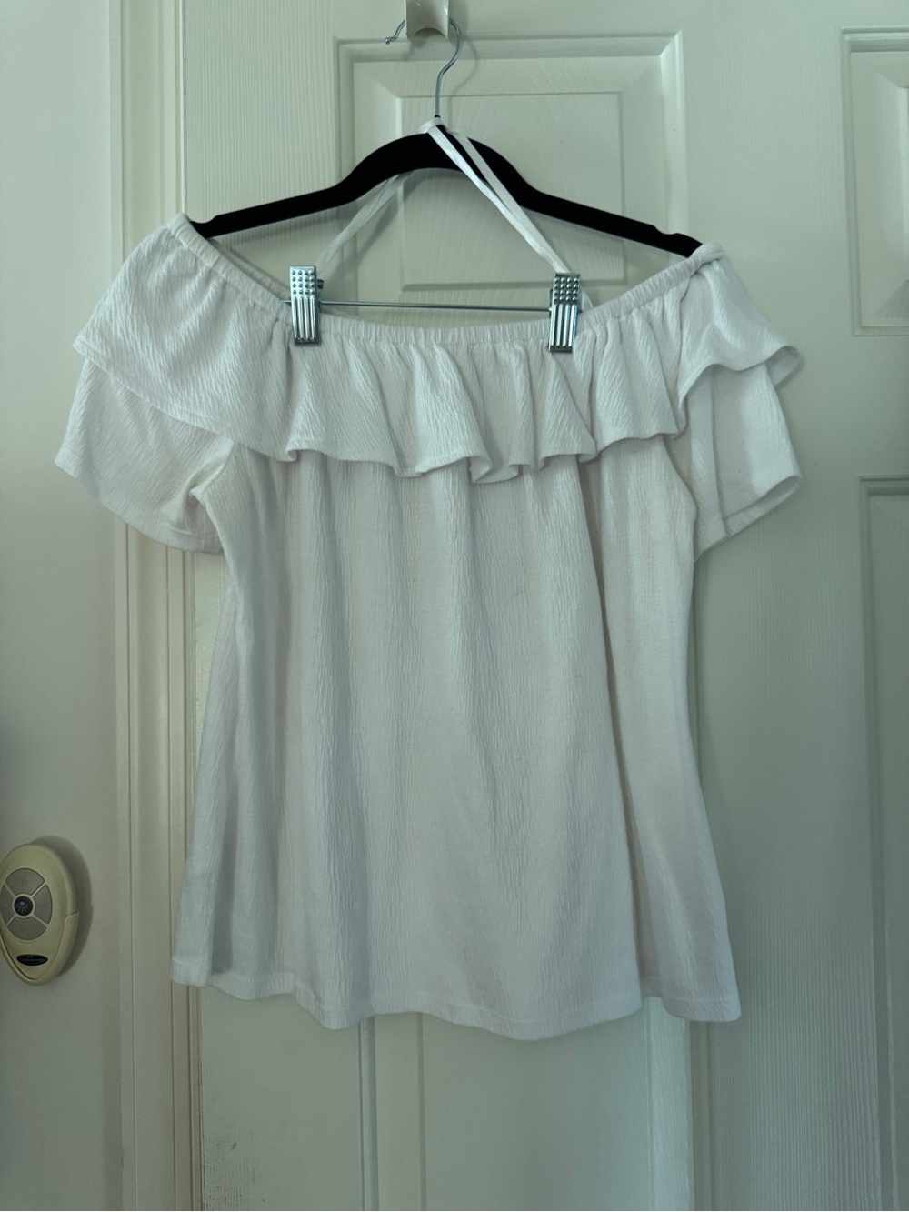 White House Black Market White Off-Shoulder Ruffle Blouse